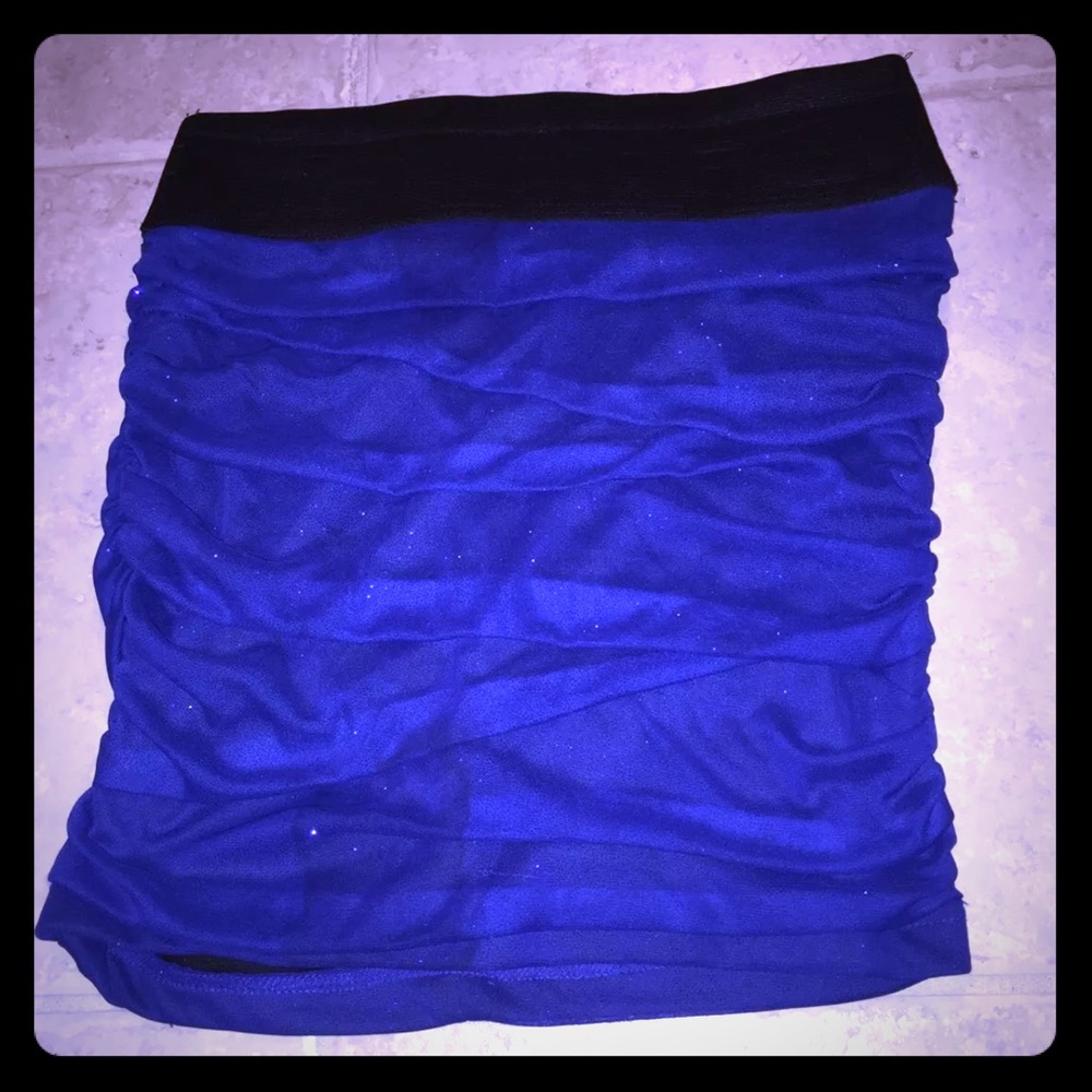 Black Waist Band Blue Sparkle Lace Skirt